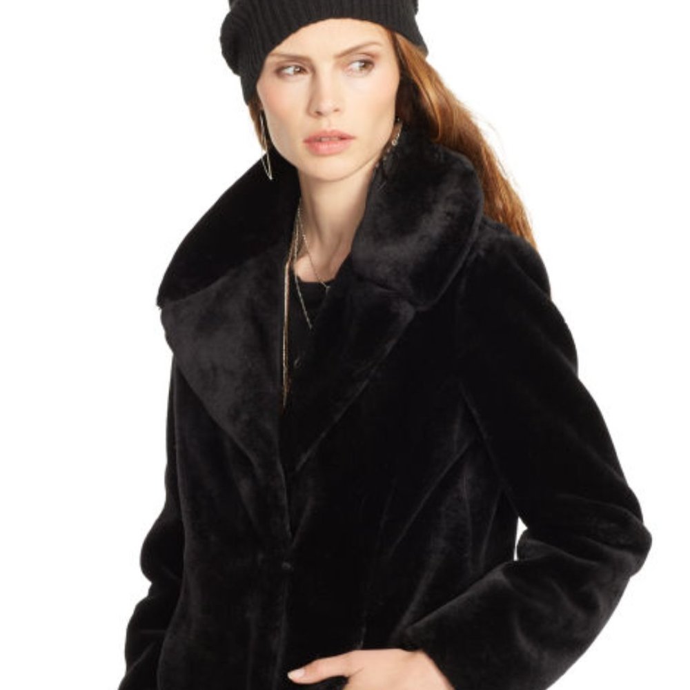 Denim & Supply Ralph Lauren Faux Fur Sheared Beaver Coat-Black-Women's Medium